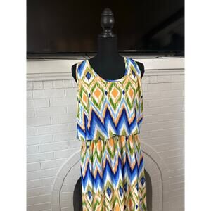 Vibrant multicolored patterned maxi dress
